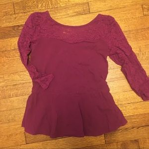 Plum colored lace peplum top